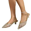 Women's Shoes 2024 New Slingbacks Women's High Heels Mesh Dress Pumps Women Pointed Toe Bling Slip on Thin Heels Ladies Sandals 6