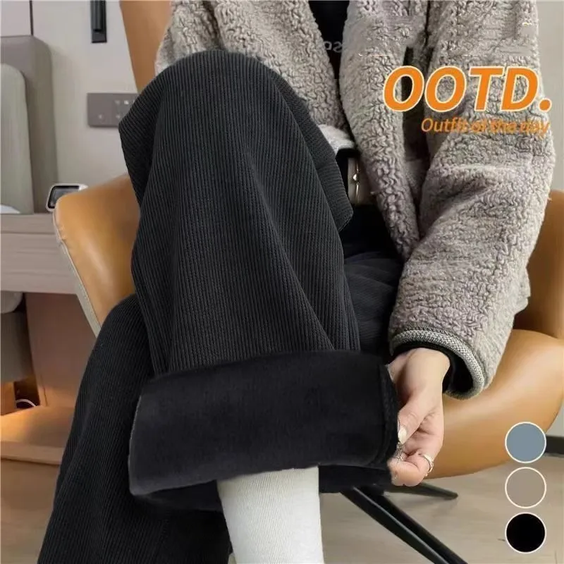 European cotton velvet wide-leg pants black [plus velvet]