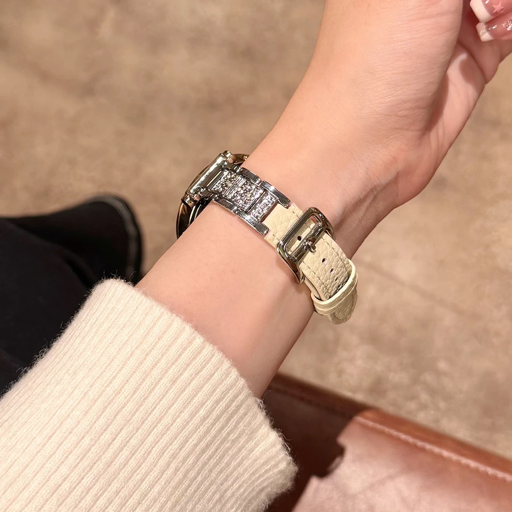 Elegant Diamond-Accented Women's Metal Watch Strap Bracelet