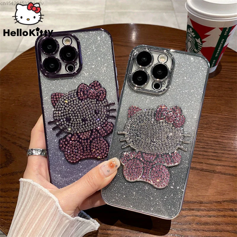 Sanrio Hello Kitty New Fashion Glitter Iphone Case 14 Plus Cover Y2K Kawaii Cartoon Custodia Protettiva Iphone 11 12 13 Pro Max