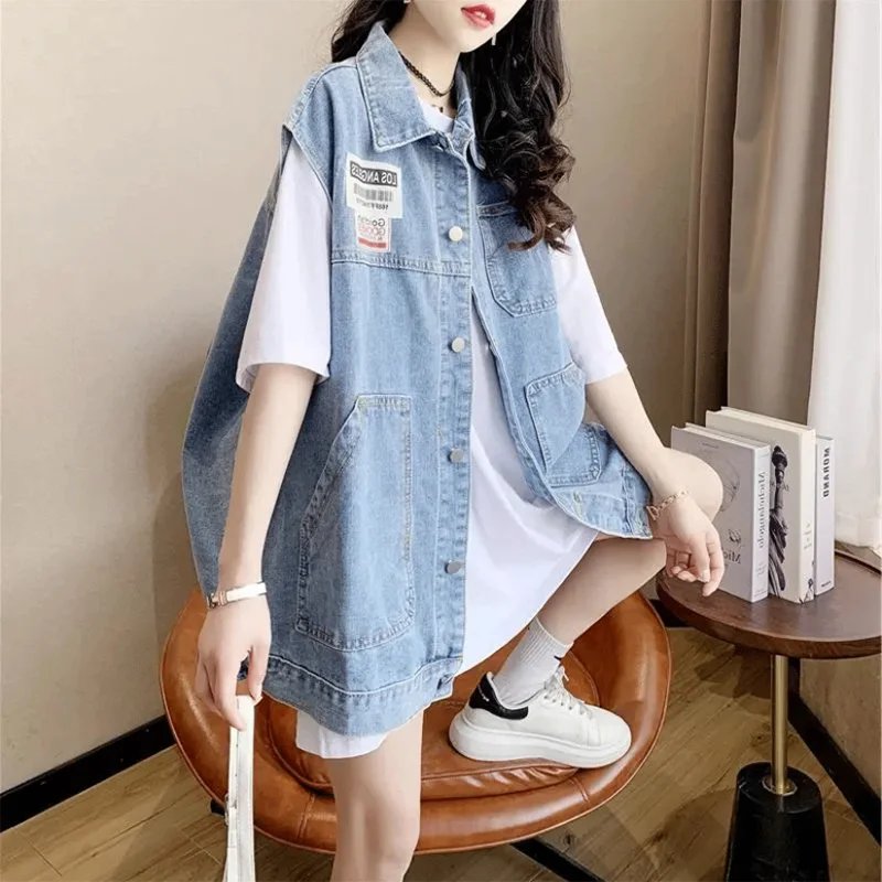 

Жареный уличный джинсовый жилет с карманами, Женская куртка, новинка 2024, весна-осень, свободные модные повседневные джинсовые жилеты, женская верхняя одежда