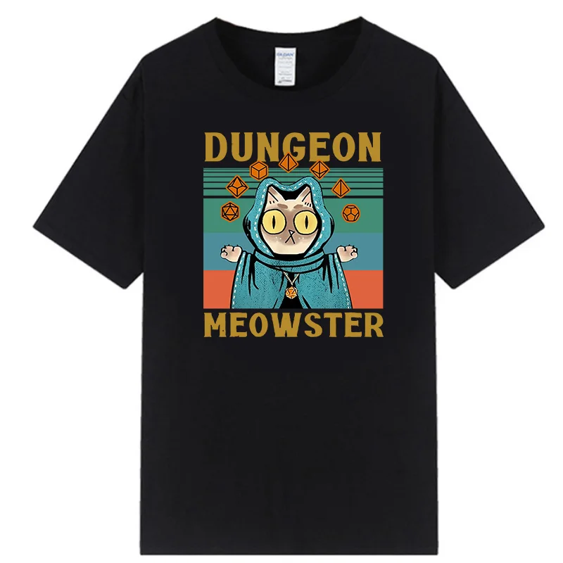 

Summer Kawaii Dungeon Meowster Classic T Shirt Retro DnD Game Fabric Graphic Tshirts Women Men Commuter Clothes Ropa Hombre