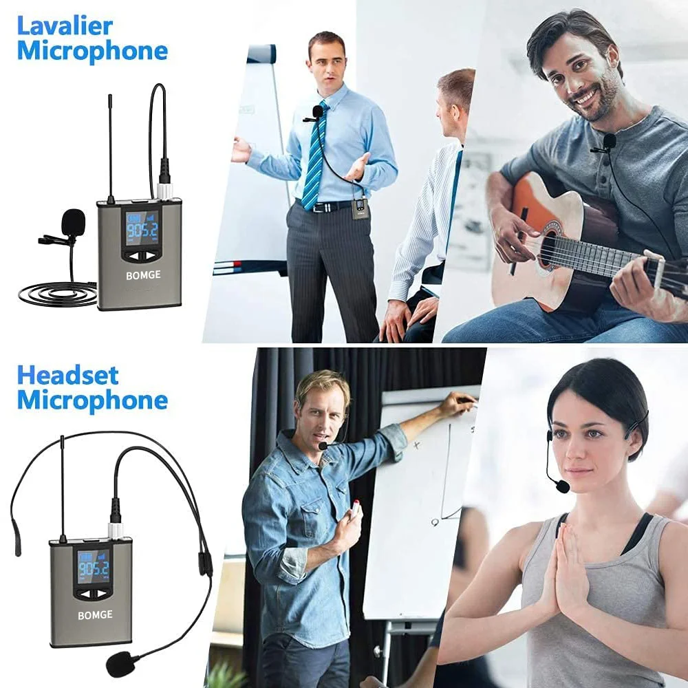 Portable Wireless Headset Microphone Lavalier Mic System 80m Teaching Speech Interview Vlog Live Recording for PC iPhone Android microphone for computer