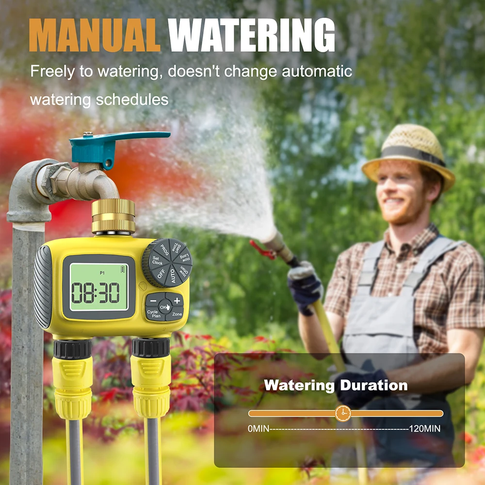 IP55 Automatic Water Timer with 2-Outlets Garden Irrigation System