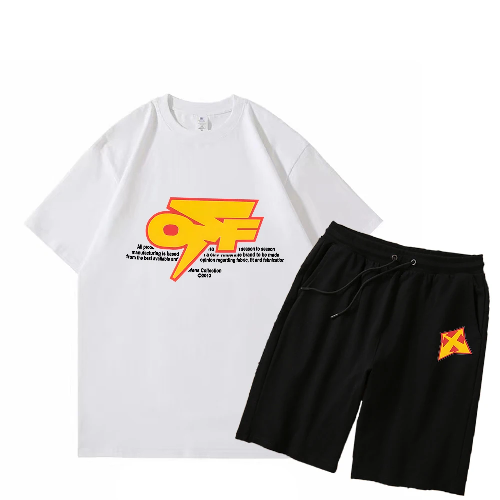 

New Fashion Street Men's Cotton Casual T-shirt and Shorts Set Basketball Sports Fitness Breathable Comfortable T-shirt and Short