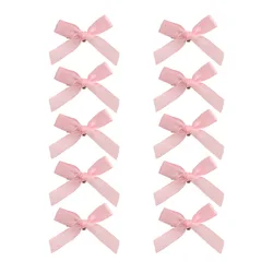 Pack of 10 Adorable Mini Ribbon Bow Hair Clips for Girls - Korean Style Hairpins & Barrettes (Pink)