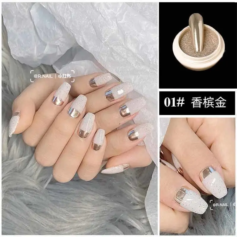 Nail Powder 1/6Jar Rose Gold Metallic Mirror DIY UV Gel