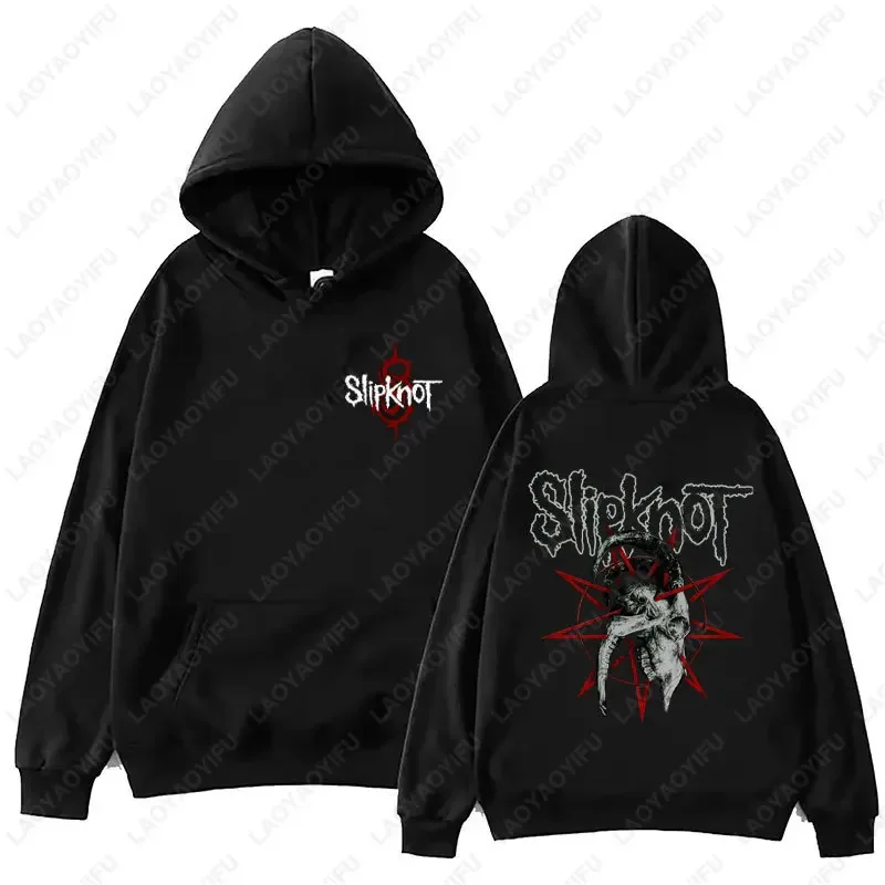 Neuer Stil: Herren-Hoodie mit Slipknot-Grafik in Schwarz – Oversized-Pullover mit Nu-Metal-Band-Print im Streetwear-Stil, locker geschnitten – Detail 19