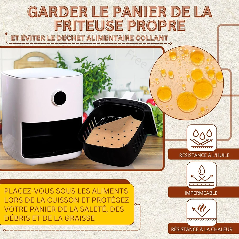 Carta forno per friggitrice ad aria, 100 pezzi contenitori usa e getta in carta per teglia friggitrice ad aria, accessori friggitrice ad aria per Microonde, 16cm x 4.5cm (Quadrata 16-20 cm