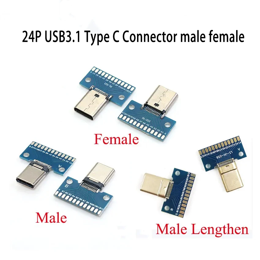 1 stücke USB 3,1 Typ C Stecker 24P Männlich Weiblich Stecker Buchse Adapter Zu Solder Draht & Kabel 13P 26P Test Board PCB DIY Adapter