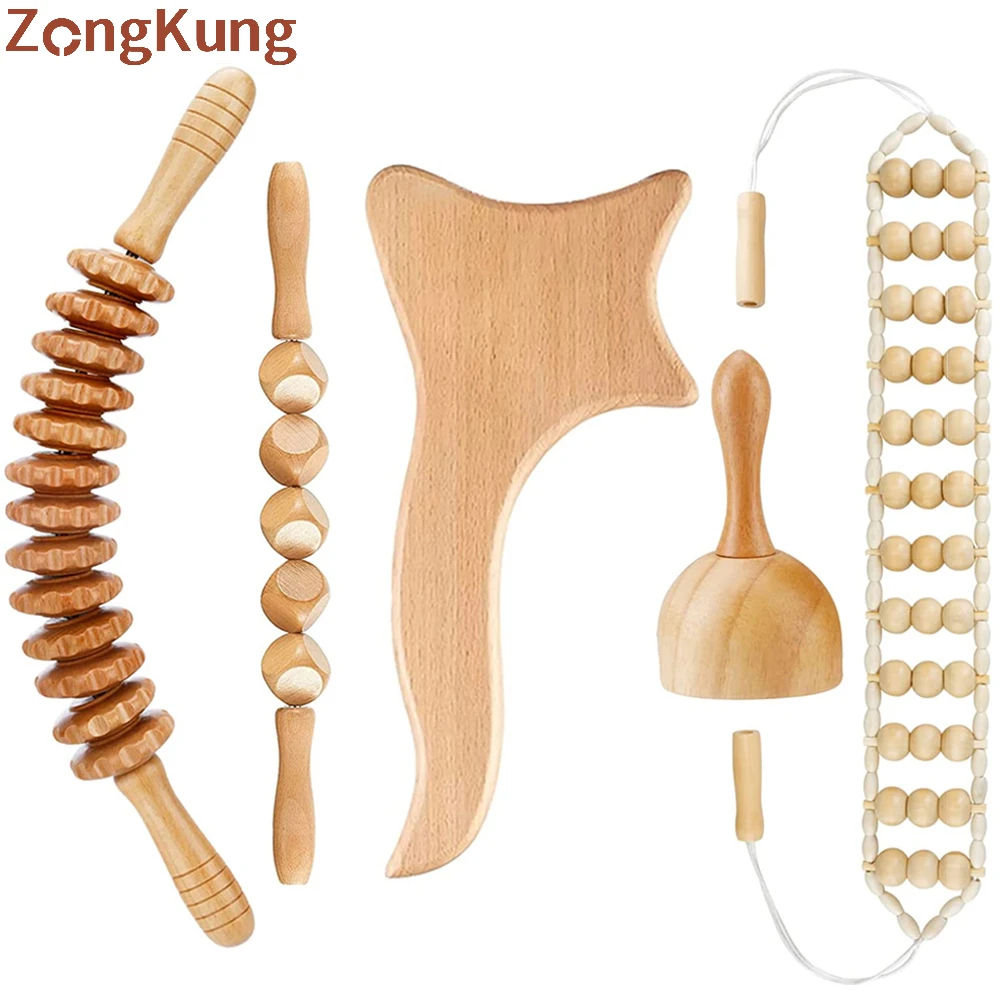 

ZONGKUNG Gua Sha Massager for Body,Back,Foot Wood Therapy Massage Set Maderoterapia Massager Roller Anti Cellulite Slimming