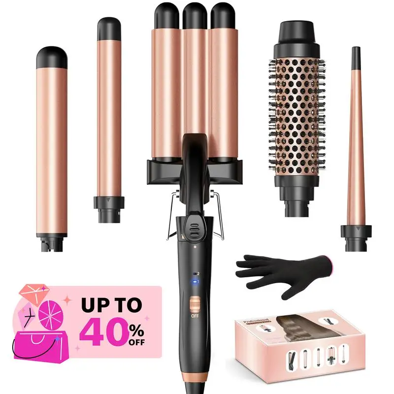 BESTOPE PRO 5 in 1 Wand Curling Iron-Curling Wand Set with Hair Straightener, 3 Ceramic Curling Irons