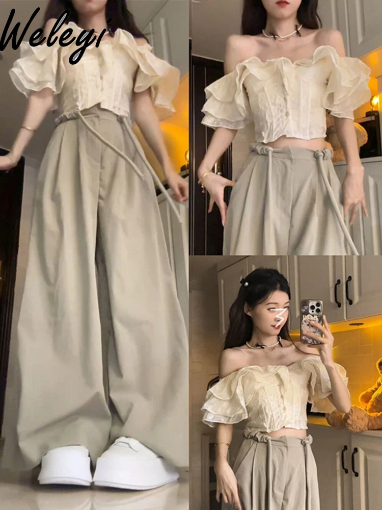 

Small Tea Series Wear A Set of Women's Spring and Summer 2024 New High Waist Loose Drooping Mopping Casual Wide Leg Casual Pants