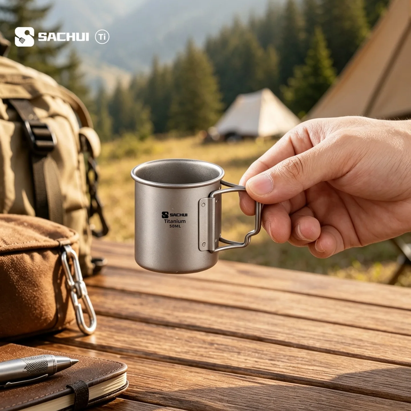 Compact 50ml Ultralight Titanium Outdoor Mug with Foldable Handle
