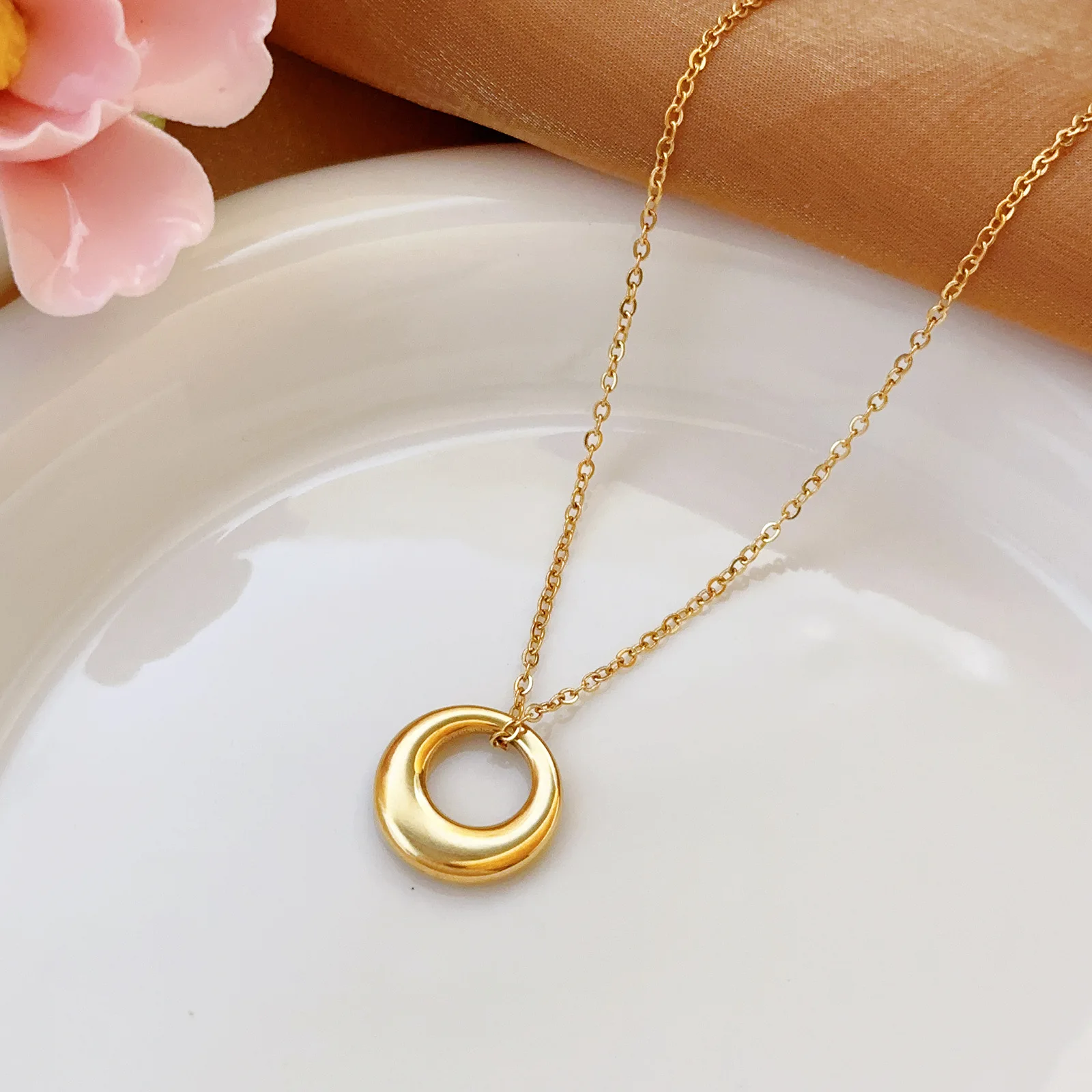 Minimalist Round Bead Pendant Necklace - Stainless Steel Clavicle Choker with Long Chain Fashion Jewelry