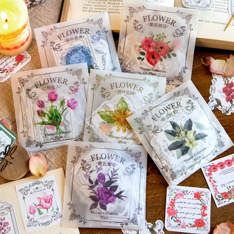 

30 pcs/lot Vintage INS Flowers Stickers Small Labels Hand Account Scrapbooking Diary Album Collage material Stickers