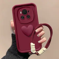 Shockproof 3D Love Heart Hand Strap Phone Case for Magic 4 Lite (Jzl wine)