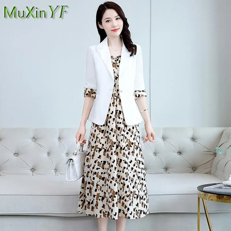 2024 Spring Summer New Suit Jacket Dress Two-piece Women's Elegant Thin Professional Wear Korean Fashion Slim Skirt Blazer Set