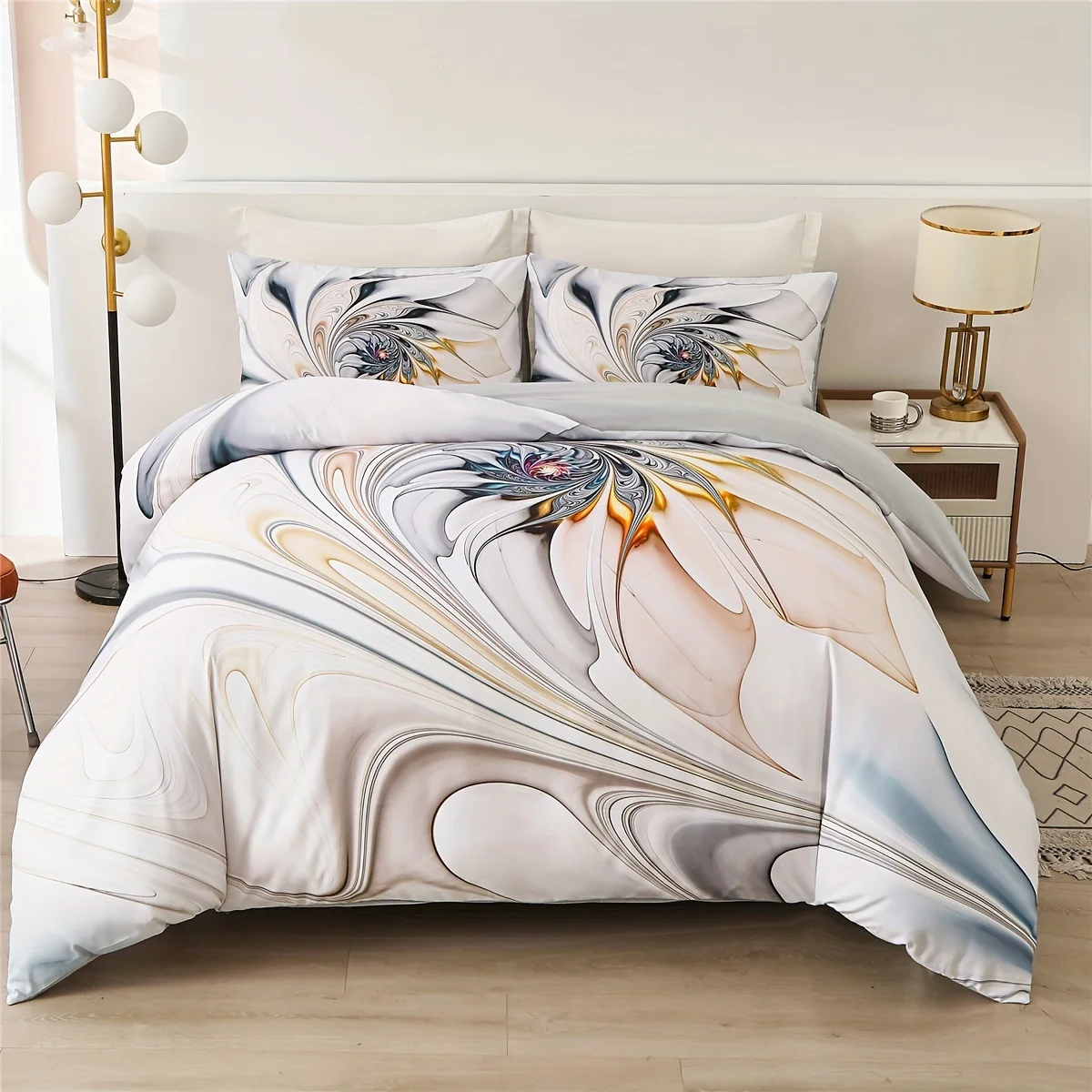 

3pcs Psychedelic Floral Duvet Cover Set - 3D White Bedding For Dorm Room And Bedroom Decor - Abstract Flower Print