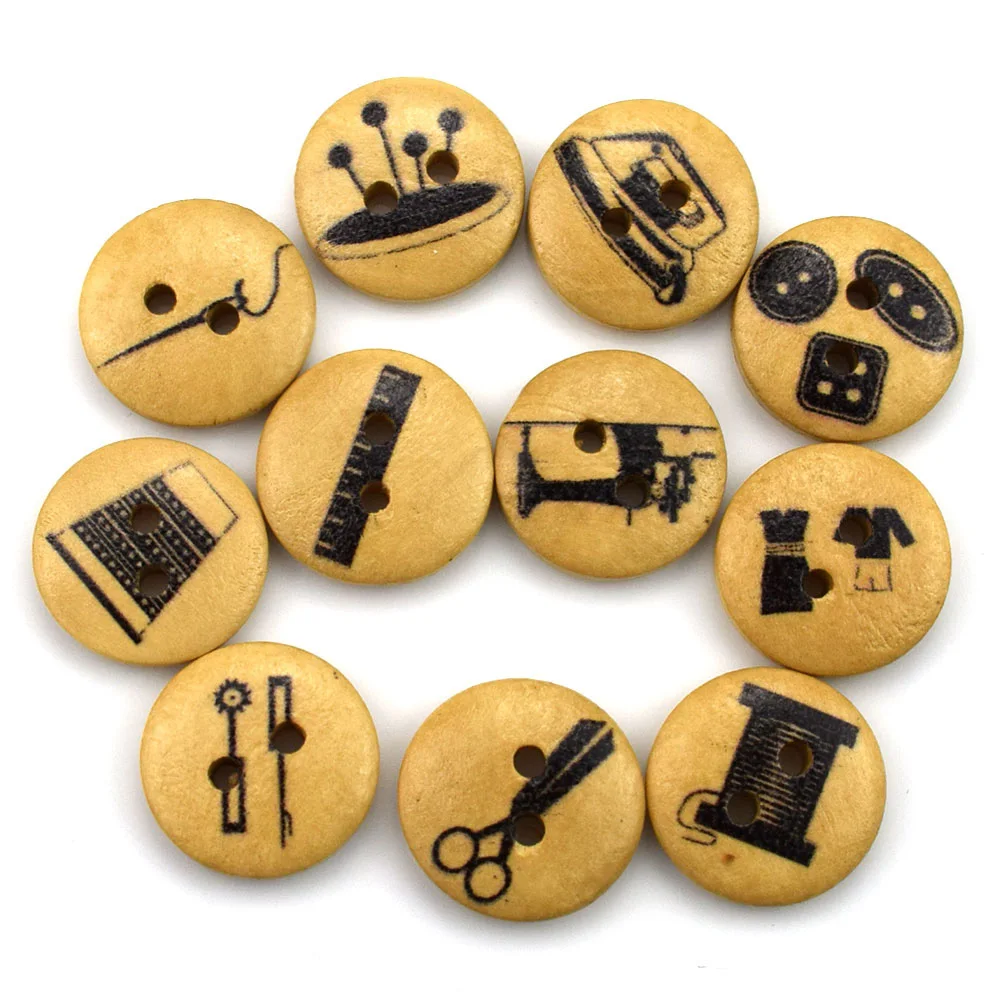 

50PCS 15MM Round Wood Buttons Sewing Kit Printing Pastoral Style Sewing Scrapbook Clothing Gifts Crafts Handwork Home Decoration