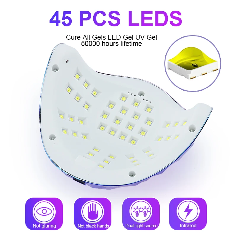 전문가용 45 LED 네일 램프 충전식 네일 드라이어 네일 젤 폴리쉬 경화 램프 4단계 타이머 및 자동 센서 내장 네일 살롱 도구