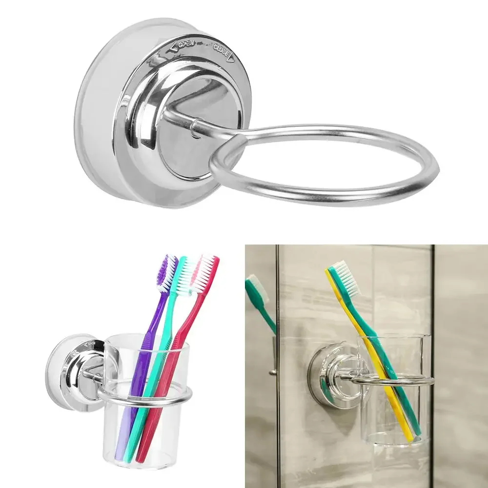 Toothbrush Holder Suction Cup Holder 8 X 15 X 14 Cm Bathroom Bathroom Accessories Cup Plastic Stainless Steel