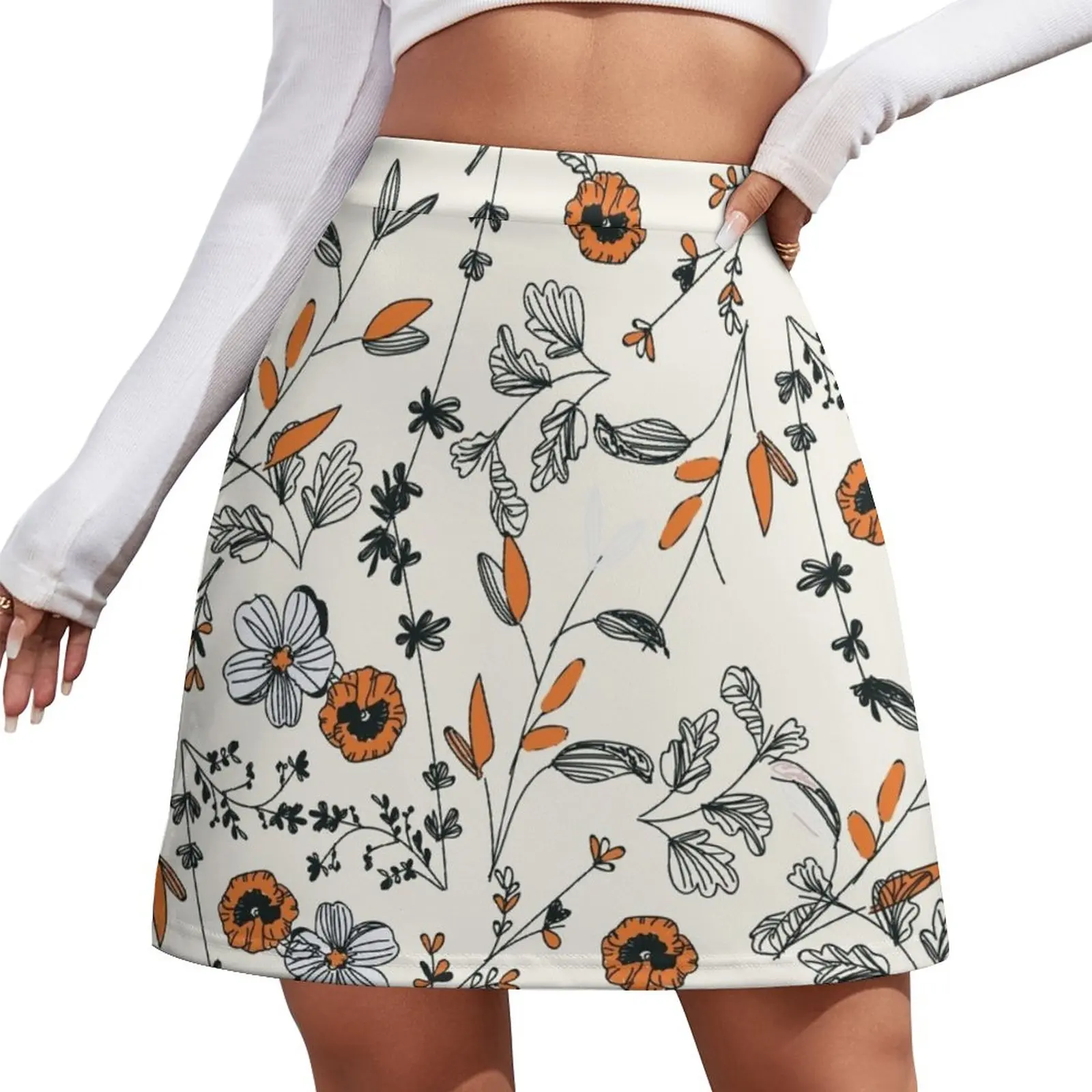 

Orange Flower Pattern Mini Skirt Summer dress short skirt Women's summer skirt