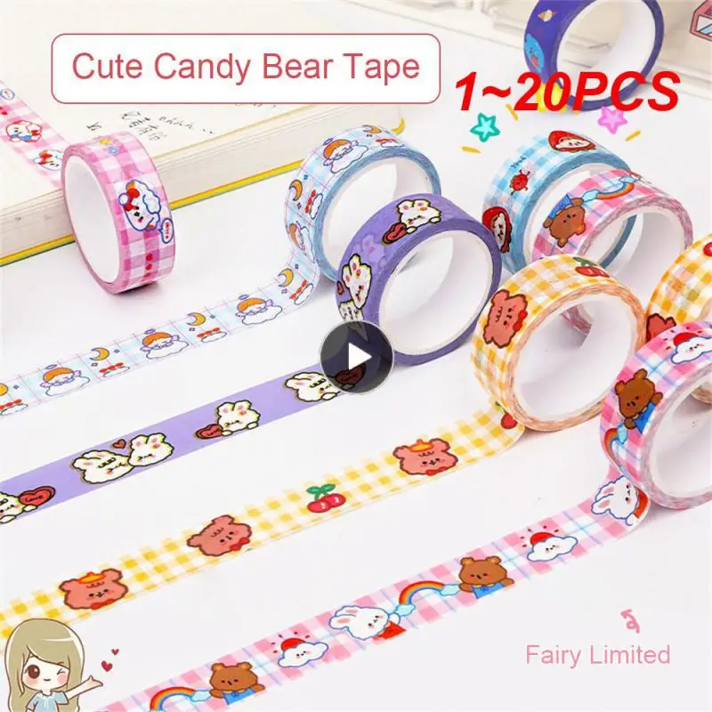 

1 ~ 20 шт. прочная наклейка длиной 5 метров, медведь, бумажный клей, Мультяшные мини карманные сердца, без цветов, канцелярские наклейки, практичные