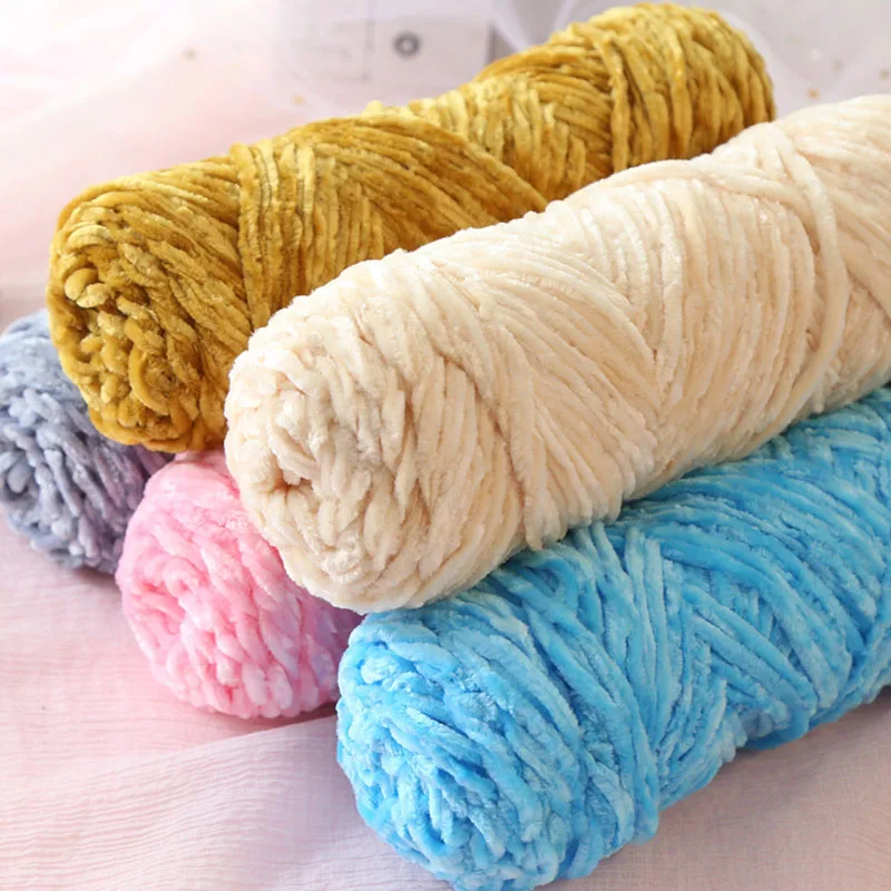 5PC 100g/Roll Velvet Yarn Polyester Blended Cotton Chenille Crochet Knitting Yarn Soft Yarn Thread Thick Scarf DIY Hand-Knitted 5