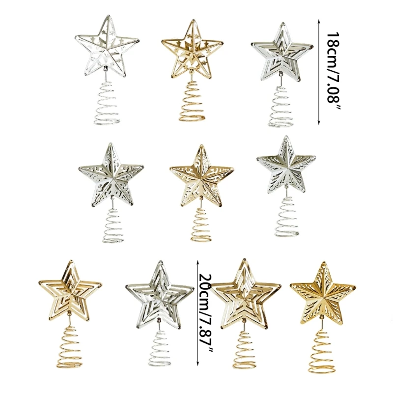 Festive Iron Christmas Tree Five pointed Star Toppers Decorations Perfect Addition Ornament for Holiday Atmospheres christmas tree decoration,christmas star decoration