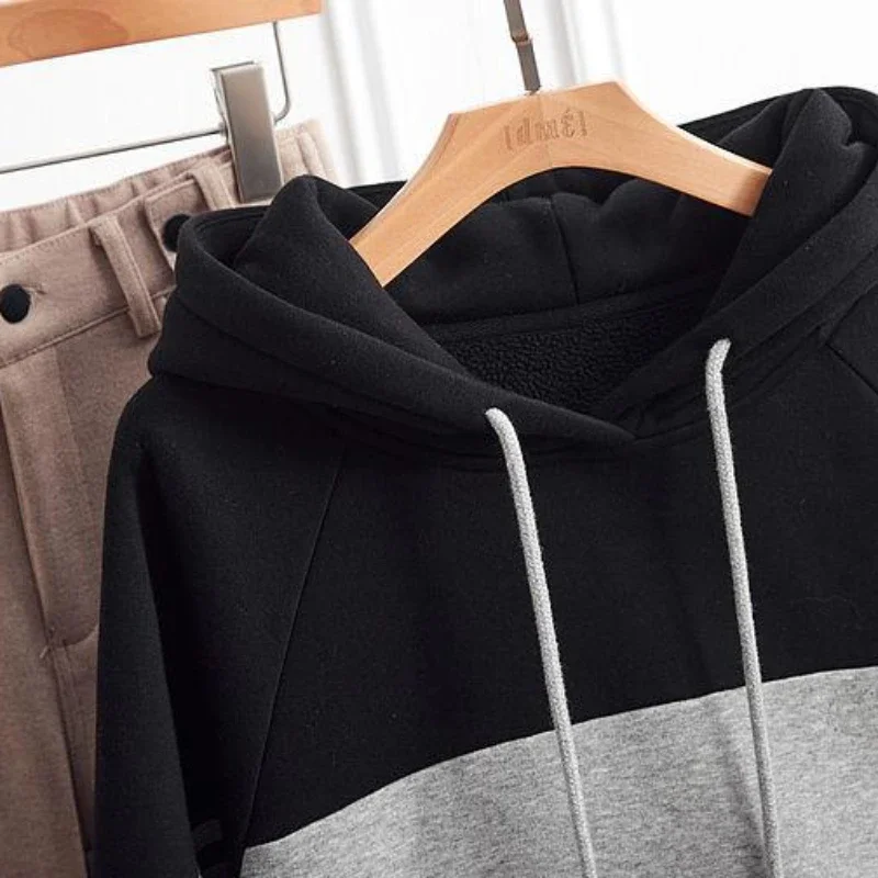 Autumn Winter Loose Casual Patchwork Hoodies Ladies Simple Fashion Pullover Top Women Hooded Sweatshirt Female Clothes