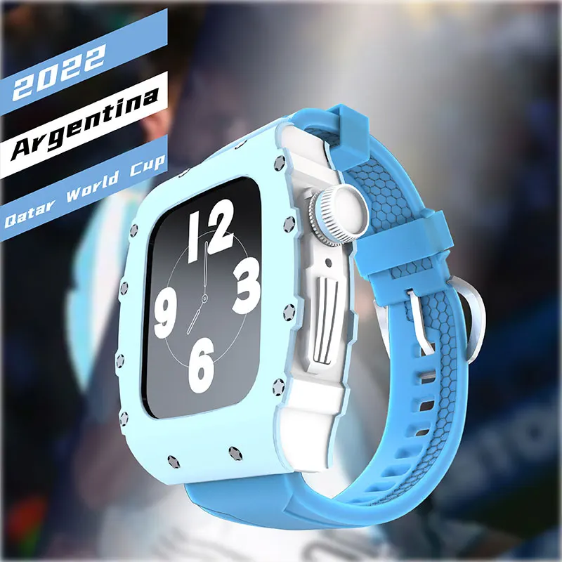 

Luxury Football Color Case Modification Kit for Apple Watch Band 8 7 45mm Bracelet iWatch Series 7 6 5 4 SE 44mm Rubber Strap