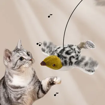 Cat Toy Bird Interactive Cat Toys Flying Bird Cat Toy Flapping Wings Sparrow Toys Simulated Chirping Bird Cats Toy for Kitten 2