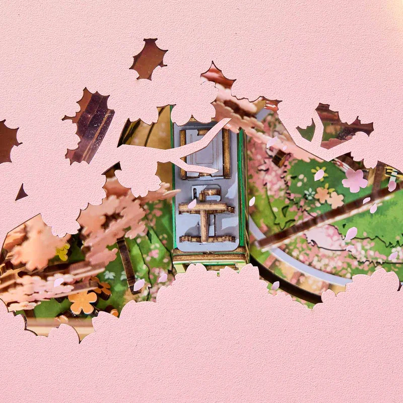 Robotime Rolife DIY Music Box Sakura Dreamy Tour 3D Wooden Puzzle Book Nook TV Model Kit Home Decoration Birthday Gift for Adult 4