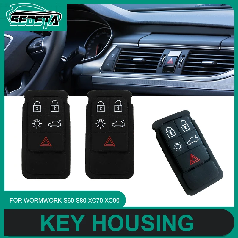 

Remote Key Rubber Pad Cover Shelll Case Black Fit For Volvo S60 S80 XC70 XC90 Remote Key FOB 5buttons Replacement Parts