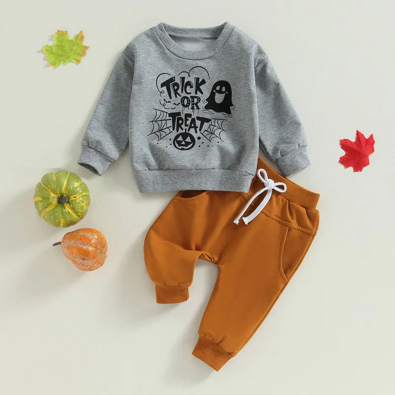 

Halloween Infant Baby Boy Pant Sets Autumn Clothes Letter Long Sleeve Sweatshirt Tops and Long Pants Set 2Pcs Outfit Baby Items
