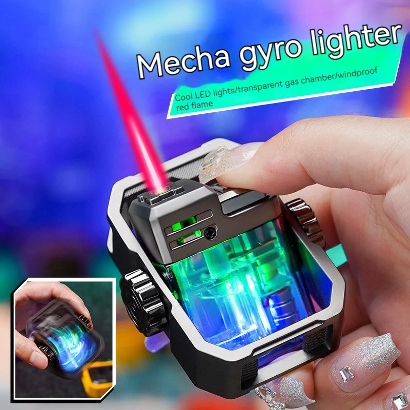 

New Mecha Gyro Lighter Windproof Gas Inflated Torch Jet Lighters with LED Light Smoking Gadgets Decompression Tool