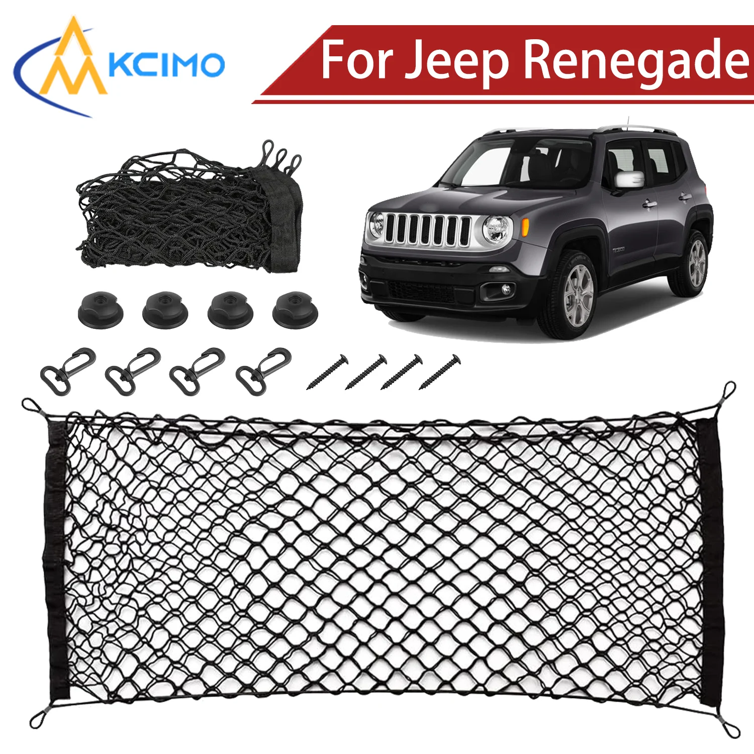 For Jeep Renegade 2014- Cargo Net Trunk Organizer, Elastic Mesh Storage Net Car Accessories Storage Belt Hook