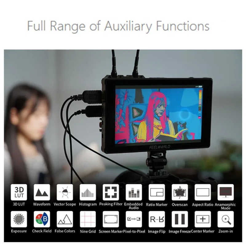 FEELWORLD F7 PLUS 7-Inch DSLR Camera Field Monitor Touch Screen 4K HDMI High Brightness 1200nit NP-F External Install and Power