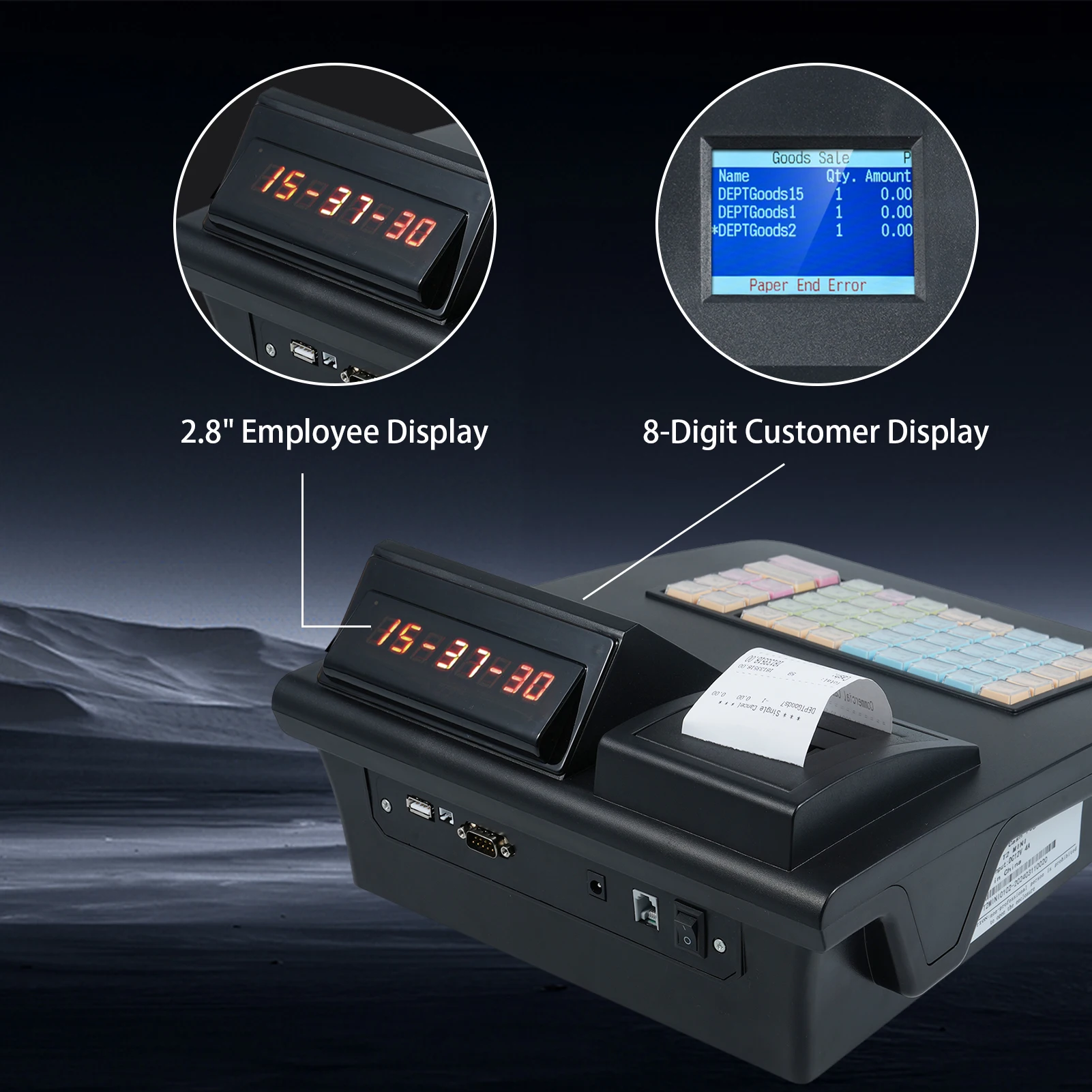 【Sale】48 Keys Electronic Cash Register with Dual Screen Display Simple Program 58mm Thermal Printer Support RS232/USB