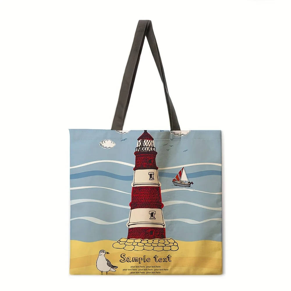 

Экологичная сумка из ткани с принтом океана, вместительные офисные повседневные сумки через плечо для покупок, которые можно использовать повторно