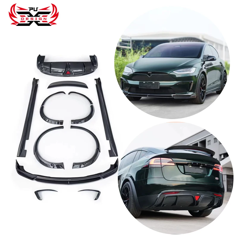 

Perfect Fit forged carbon Front Lip Side Skirts Rear Diffuser Spoiler Wing Canards CMS Style Body Kit For Tesla Model X 2023