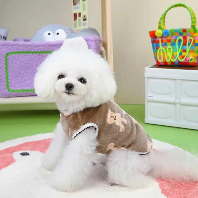 Pet Clothes Autumn Winter Medium Small Dog Plush Vest Cute Sweater Warm Velvet Kitten Puppy Sweet Cardigan Chihuahua Yorkshire 4