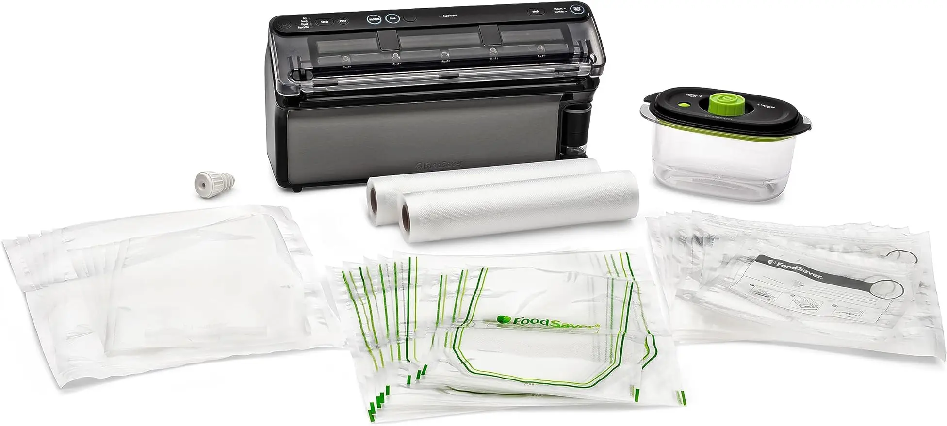 

Жидкость FoodSaver Elite «все в одном» +™Вакуумный упаковщик с мешками, рулонами и аксессуарами, из темной нержавеющей стали