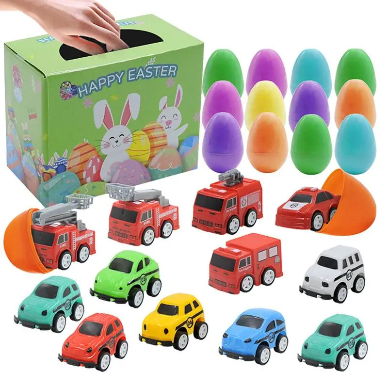 

Пасхальные яйца с игрушками внутри, 12 шт., портативные яйца-сюрприз, игрушки с машинками, пасхальные конфеты, пасхальные корзины, наполнители, игрушка