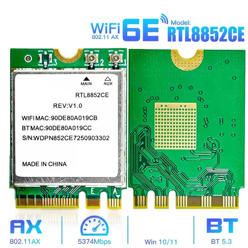 A08E-Wifi 6E 5400Mbps 네트워크 카드 RTL8852CE M.2 2230 블루투스 5.3 무선 어댑터 트라이 밴드 2.4G/5G/6Ghz 802.11AX