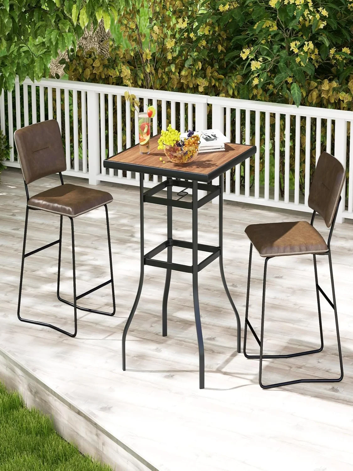 Bistro tisch mit Schirm loch, Garten tisch mit Tischplatte in Holz optik, quadratischer Balkon tisch für den Garten, 70x70x102 cm – Detail 1