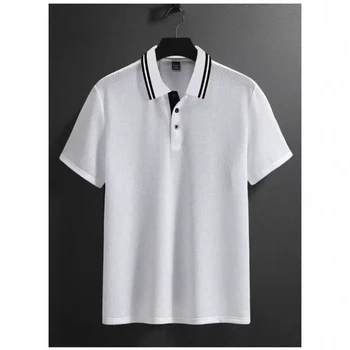 Polo da uomo in maglia con colletto a righe, manica corta, casual, traspirante, alla moda, top abbinabile a tutto