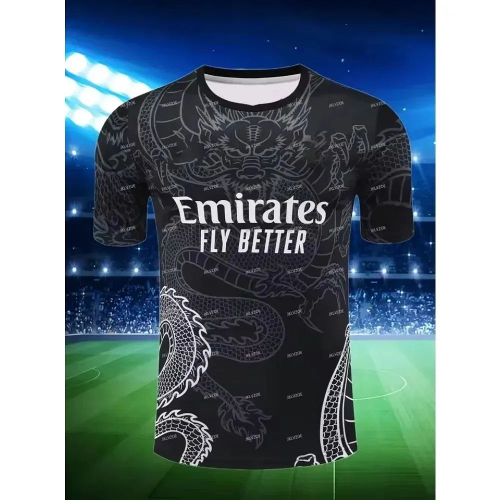 New men's football training quick drying jersey breathable round neck T-shirt letter printed outdoor top - Image 2