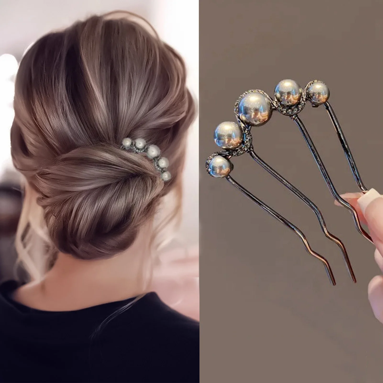 U-förmige Haarnadel für Frauen, trendiger, exquisiter Perlen-Haarstab, eleganter Schmuck, Haarnadel für Mädchen, trendiger Alltags-Haarschmuck – Detail 7